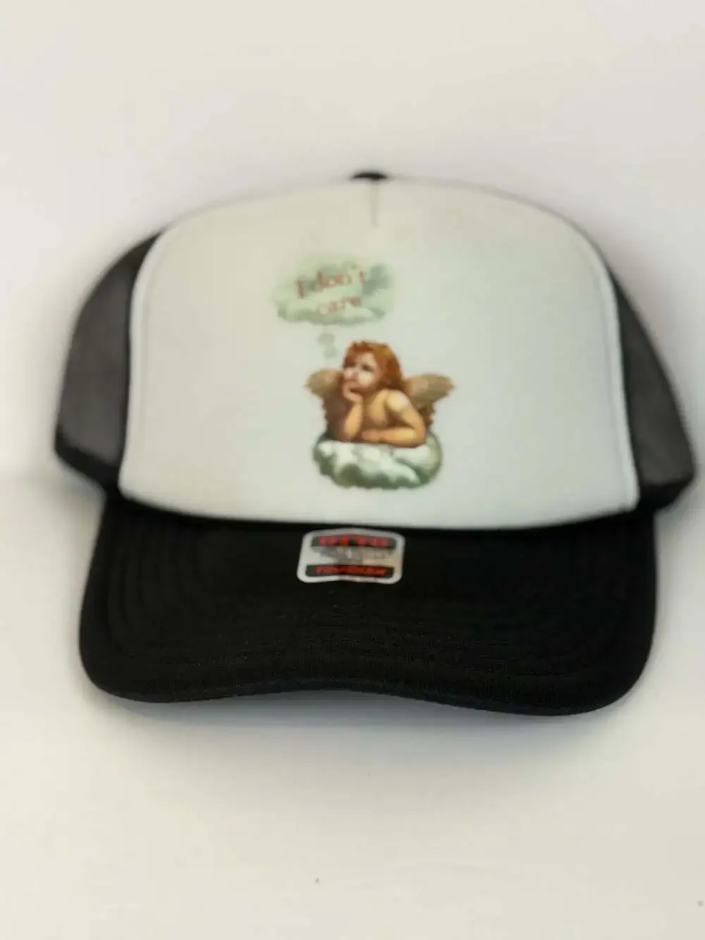 NWT Otto Cap Trucker Hat with Cherub 'I don't care' Graphic Print